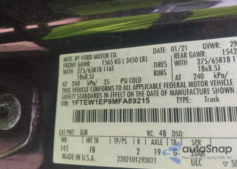 2021 Ford F-150 Xlt from USA, damaged, VIN 1FTEW1EP9MFA89215